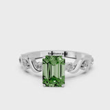 Platinum Fancy Green Emerald  Solitaire Twisted Band with Prong Setting