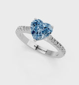 White gold Fancy Blue Heart  Cut Solitaire Diamond Engagement Ring with Pave Band and Four-Prong Setting