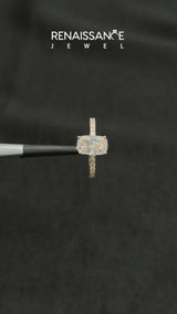 Yellow gold Cushion Cut Diamond Pave Band Solitaire Ring with Round  and Prong Setting