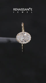 Yellow gold Oval Halo Diamond Ring with Solitaire Band and Prong Setting