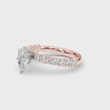 Rose gold Pear Cut Diamond Pavé Band Solitaire Ring with Prong Setting