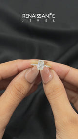 Yellow gold Cushion Cut Diamond Pave Band Solitaire Ring with Round  and Prong Setting