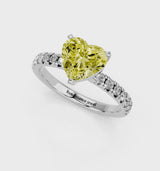 Platinum Fancy Yellow Heart  Solitaire Pave Diamond Engagement Ring with Four-Prong Setting