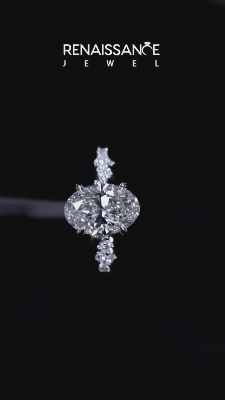 Platinum Oval Diamond Cluster Prong-Set Solitaire Ring 2