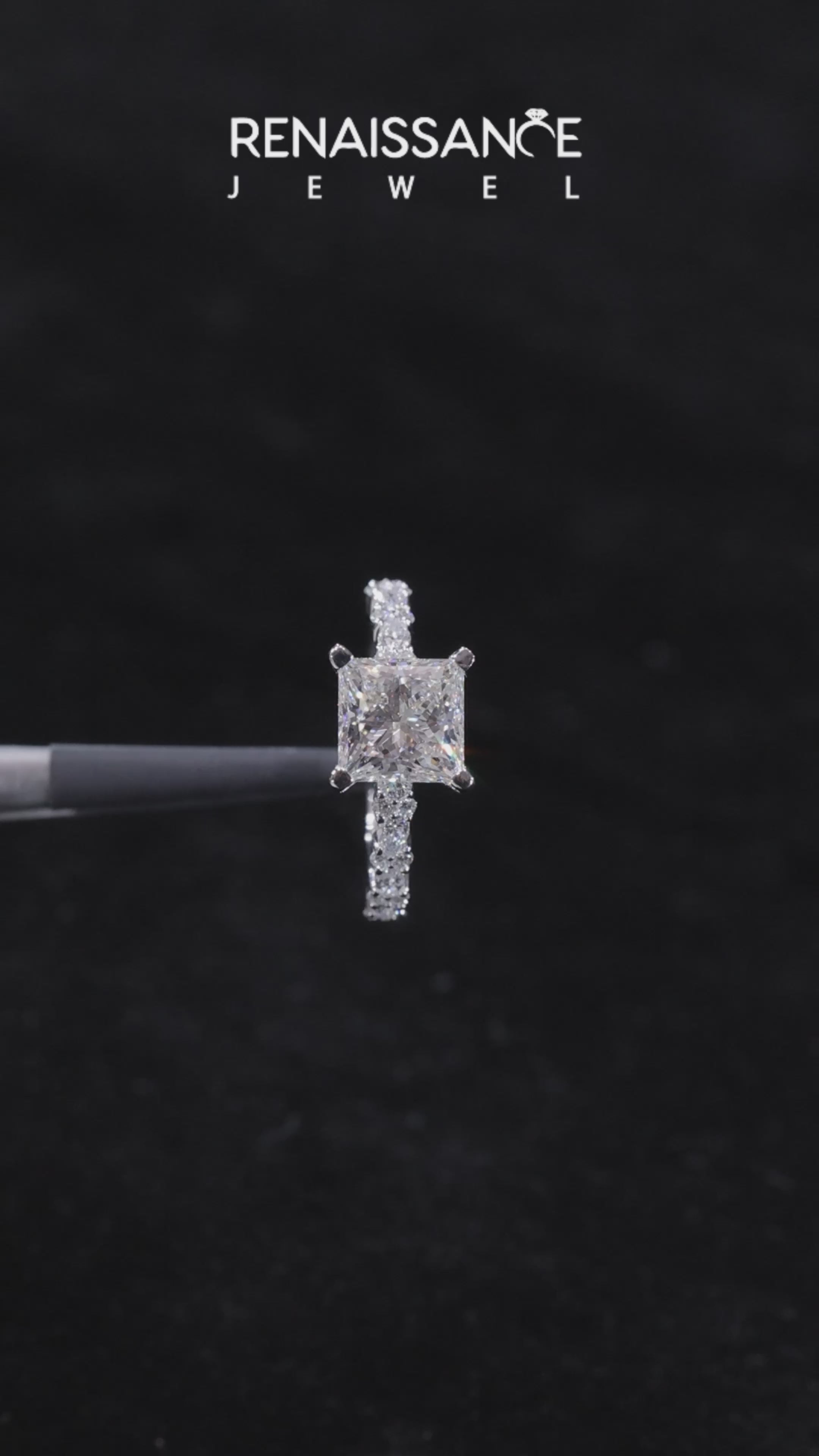 Silver Princess Solitaire with Side Stones, Pave Band, Four-Prong Setting 3