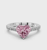 Platinum Fancy Pink Heart  Cut Solitaire Diamond Engagement Ring with Pave Band and Four-Prong Setting