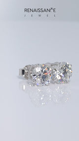Silver Round Cut Diamond Stud Earrings
