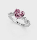 White gold Fancy Pink Heart  Solitaire Twisted Band with Prong Setting