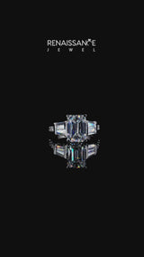 Silver Radiant Cut Diamond Engagement Ring with Baguette Side Stones and Channel Set Band