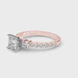 Rose gold Princess Cut Diamond Solitaire Ring with Four-Prong Setting and Twisted Pavé Band