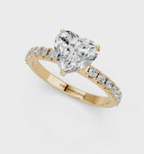 Yellow gold Heart Cut Diamond Solitaire Pavé Band with Four-Prong Setting