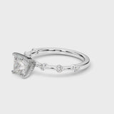 Platinum Princess Solitaire Diamond Ring with Bezel Set Side Stones and Prong Setting