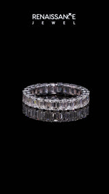 Silver Emerald Cut Diamond Eternity Band with Shared Prong Setting