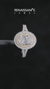 Yellow gold Double Halo Oval Cut Diamond Split Shank Engagement Ring with Four-Prong Setting