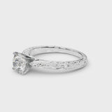 White gold Round Solitaire Milgrain Engraved Band with Four-Prong Setting
