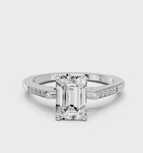White gold Emerald Cut Channel Set Solitaire Engagement Ring with Four-Prong Setting