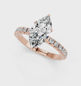 Rose gold Marquise Cut Diamond Solitaire Pavé Band with Four-Prong Setting