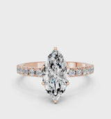 Rose gold Marquise Cut Diamond Solitaire Pavé Band with Four-Prong Setting