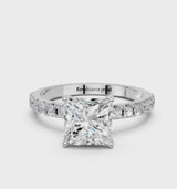 White gold Asscher Cut Diamond Solitaire Pavé Band with Four-Prong Setting
