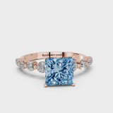 Rose gold Fancy Blue Princess Cut Solitaire Diamond Ring with Pave Band and Four-Prong Setting