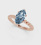 Rose gold Fancy Blue Marquise Cut Diamond Solitaire Ring with Beaded Band and Prong Setting