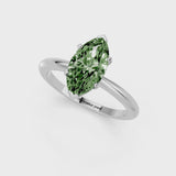 White gold Fancy Green Marquise Cut Diamond Solitaire Ring with Six-Prong Setting and Classic Band