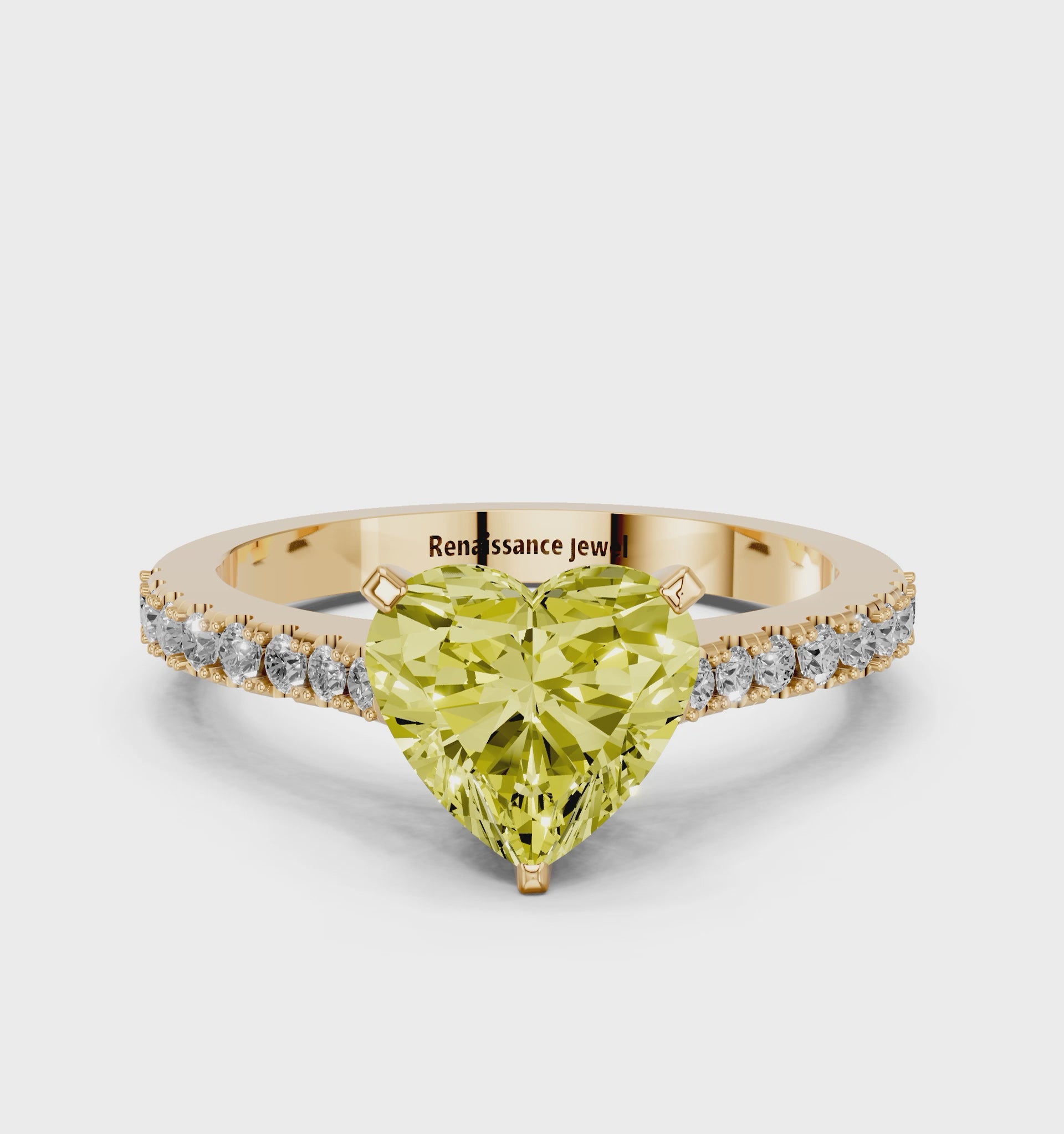 Yellow gold Fancy Yellow Heart  Cut Solitaire Diamond Engagement Ring with Pave Band and Four-Prong Setting_90