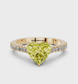 Yellow gold Fancy Yellow Heart  Cut Solitaire Diamond Engagement Ring with Pave Band and Four-Prong Setting