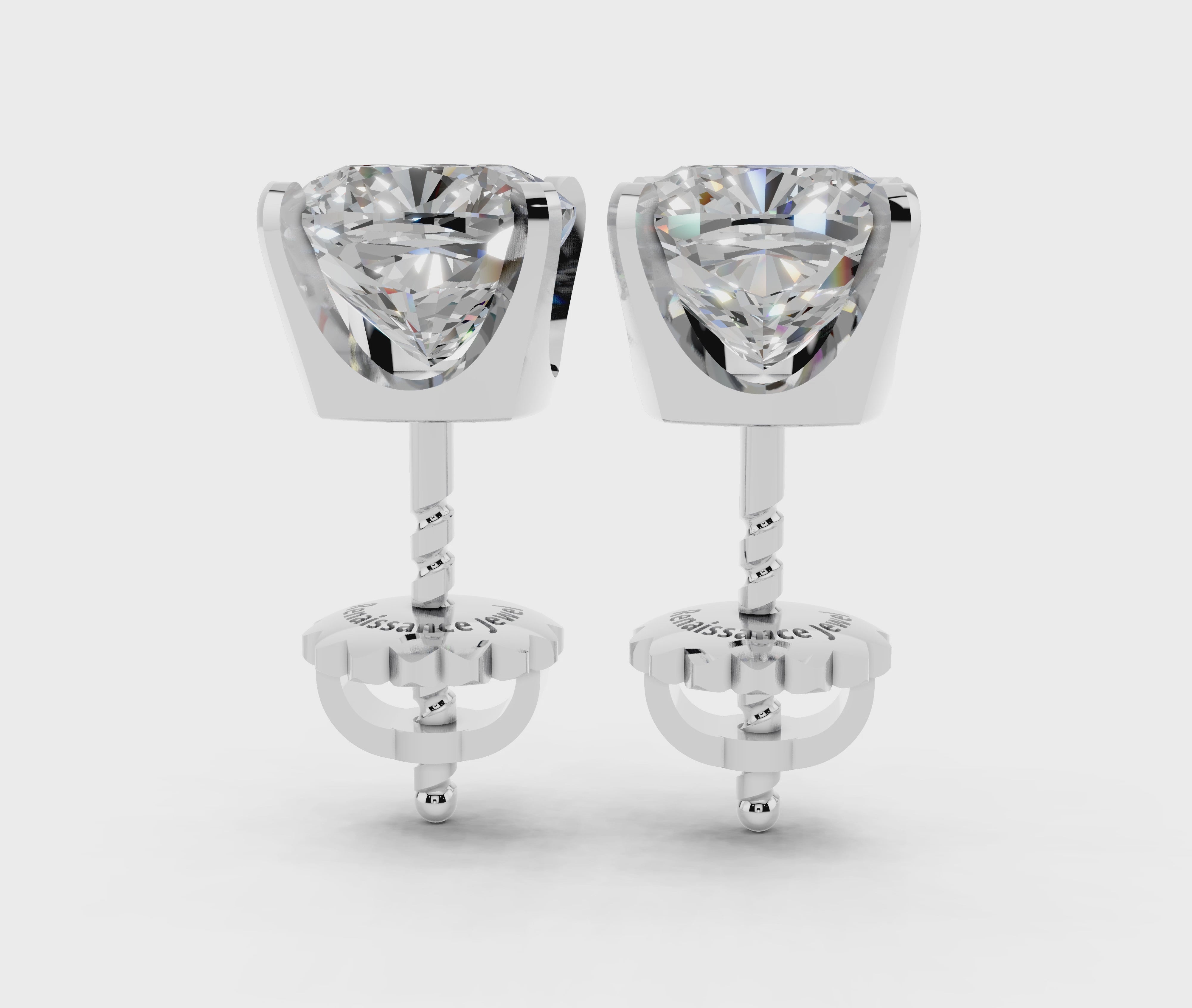 Silver Cushion Brilliant Diamond Stud Earrings 3