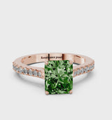 Rose gold Fancy Green Radiant  Cut Solitaire Diamond Engagement Ring with Pave Band and Four-Prong Setting