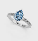 Silver Fancy Blue Pear Cut Diamond Solitaire Pavé Band with Four-Prong Setting