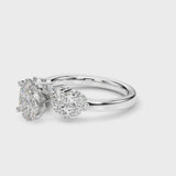 White gold Oval Cluster Diamond Engagement Ring with Pavé Band and Four-Prong Setting