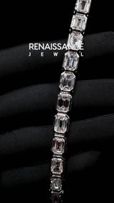 White gold East-West Emerald Cut Diamond Tennis Bracelet with Bezel Setting