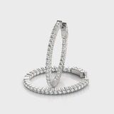 Silver Round Cut Diamond Hoop Earrings with Channel Setting and Four-Prong Setting
