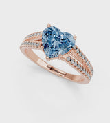 Rose gold Fancy Blue Heart Cut Diamond Solitaire Engagement Ring with Split Shank Pavé Band
