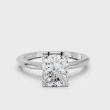 White gold Radiant Cut Diamond Solitaire Ring with Six-Prong Setting and Classic Band