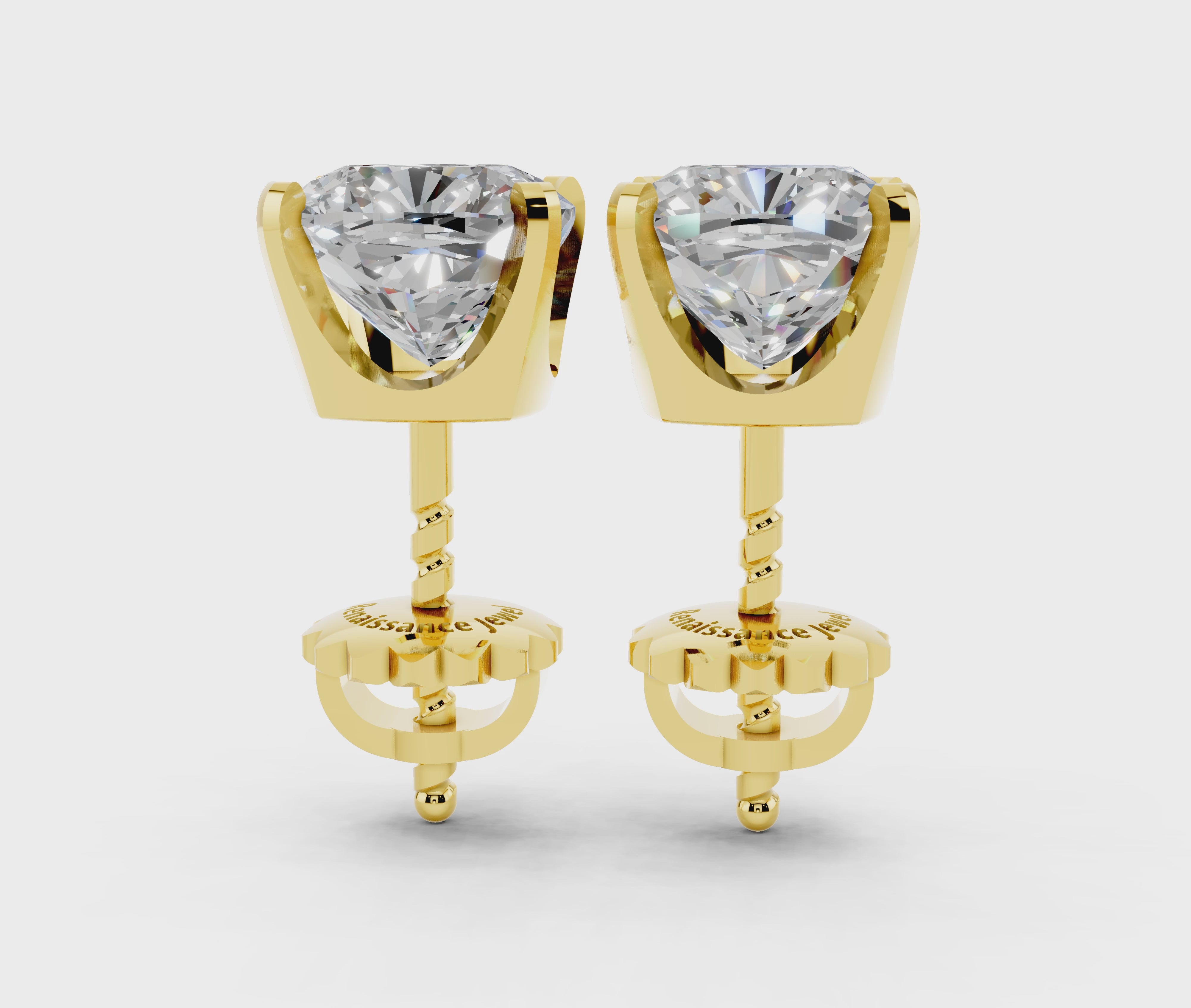 Yellow gold Cushion Brilliant Diamond Stud Earrings 3