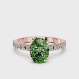 Rose gold Fancy Green Oval Cut Diamond Solitaire Pavé Band with Four-Prong Setting