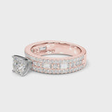 Rose gold Cushion Cut Diamond Solitaire Ring with Pavé and Channel Set Band