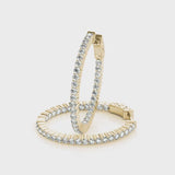 Yellow gold Round Cut Diamond Hoop Earrings with Channel Setting and Four-Prong Setting
