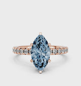 Rose gold Fancy Blue Marquise  Solitaire Pave Diamond Engagement Ring with Four-Prong Setting