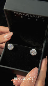 Silver Bezel Set Round Diamond Stud Earrings