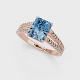 Rose gold Fancy Blue Radiant Cut Diamond Solitaire Engagement Ring with Split Shank Pavé Band