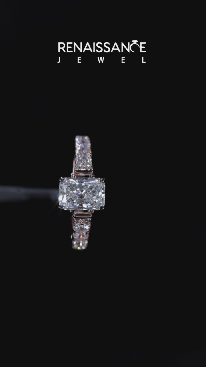 Rose gold Radiant Cut Diamond Pavé Band Solitaire with Four-Prong Setting 3