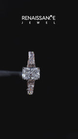 Rose gold Radiant Cut Diamond Classic Solitaire Ring with Pavé Band and Four-Prong Setting