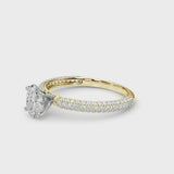 Yellow gold Oval Diamond Solitaire Ring with Prong Setting and Pavé Band