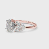 Rose gold Oval Diamond Cluster Leaf Design Ring with Prong Setting