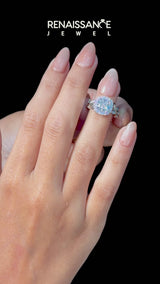 White gold Oval Cut Diamond Halo Ring with Vintage Split Shank and Four-Prong Setting