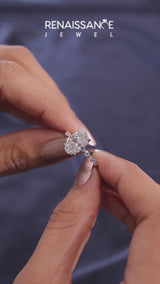 White gold Oval Cut Diamond Prong Set Engagement Ring with Pavé Band