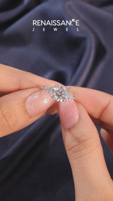 Silver Cushion Cut Brilliant Three-Stone Diamond Ring with Pavé Band and Four-Prong Setting